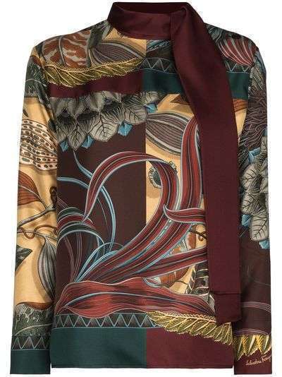 Salvatore Ferragamo блузка с завязками и принтом