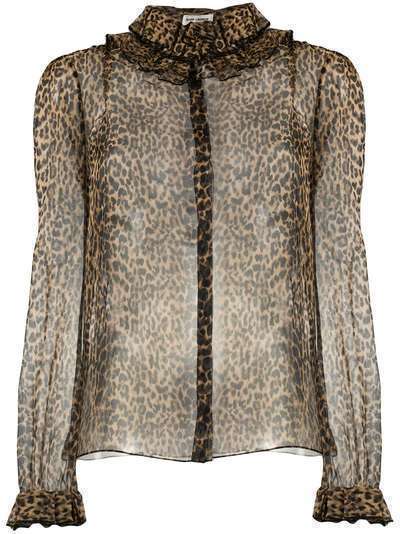 Saint Laurent блузка с оборками и леопардовым принтом