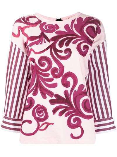 Marni блузка с цветочным принтом и рукавами в полоску