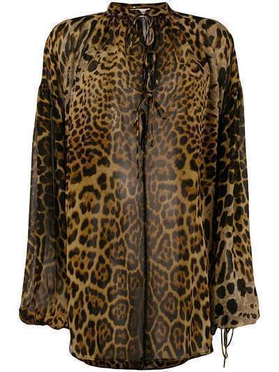 Saint Laurent блузка с леопардовым принтом