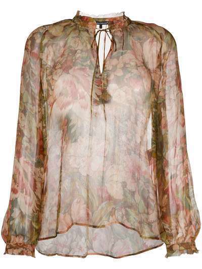 Luisa Cerano прозрачная блузка с цветочным принтом