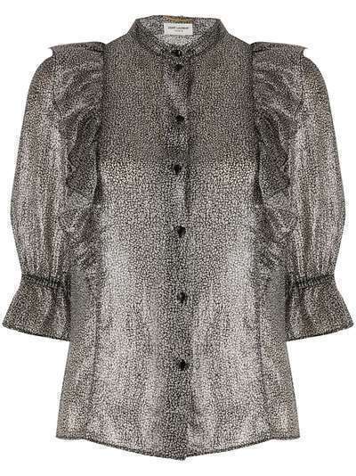 Saint Laurent блузка с пышными рукавами и эффектом металлик
