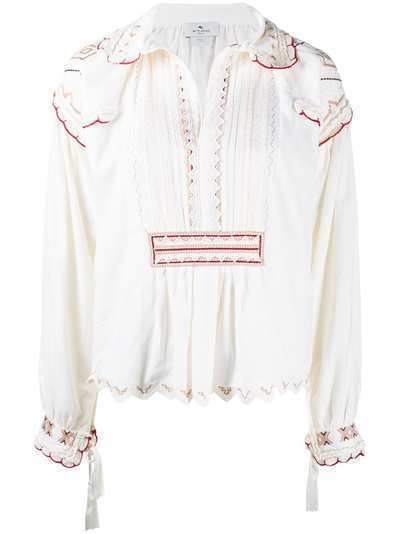 Etro блузка с V-образным вырезом и вышивкой