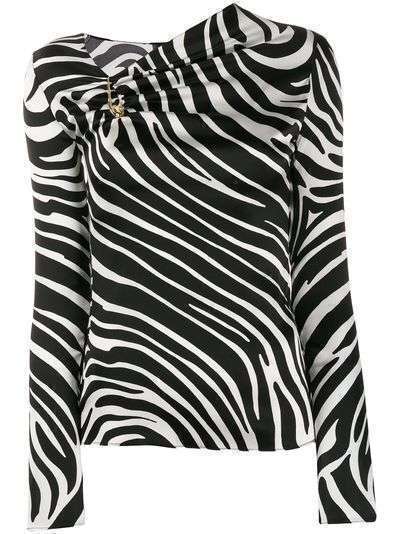 Versace блузка асимметричного кроя с зебровым принтом