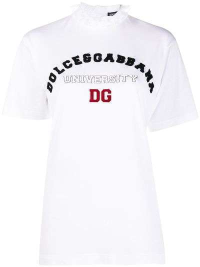 Dolce & Gabbana футболка с вышитым логотипом и кружевом