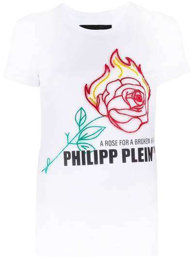 Philipp Plein футболка Neon Rose со стразами
