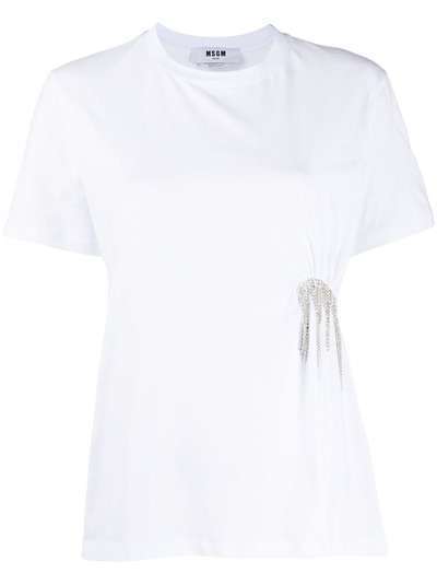 MSGM футболка с короткими рукавами и бахромой из кристаллов