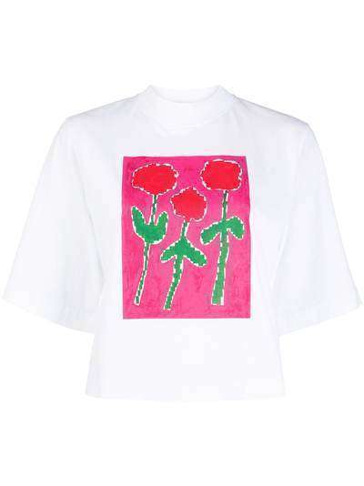 Palm Angels укороченная футболка с цветочным принтом