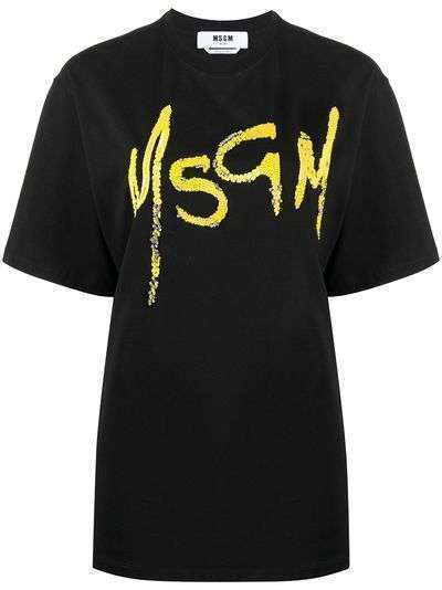 MSGM футболка с пайетками и логотипом