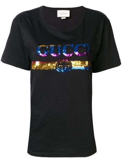 Gucci футболка с логотипом и пайетками
