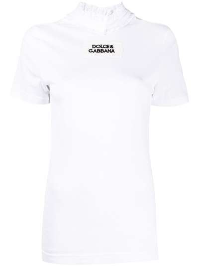 Dolce & Gabbana футболка с оборками на воротнике и логотипом