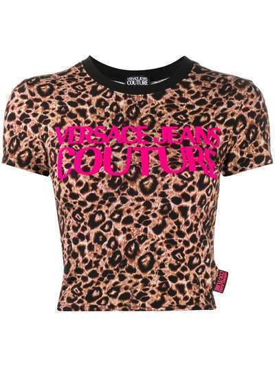 Versace Jeans Couture укороченная футболка с леопардовым принтом и логотипом