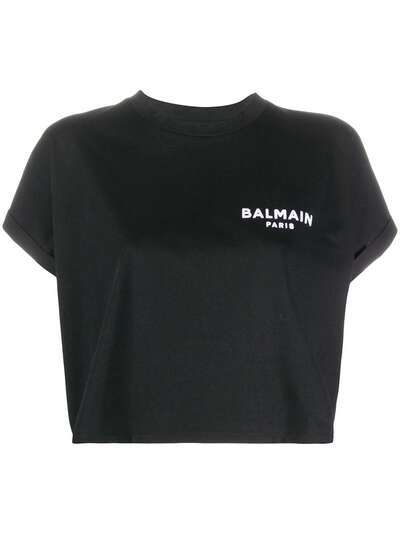 Balmain укороченная футболка с вышитым логотипом