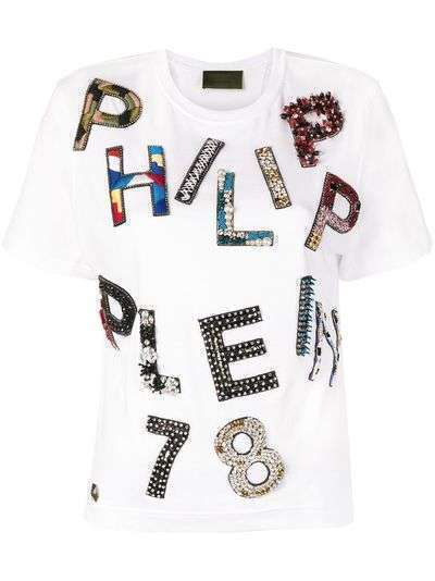 Philipp Plein футболка с декорированными заплатками логотипа