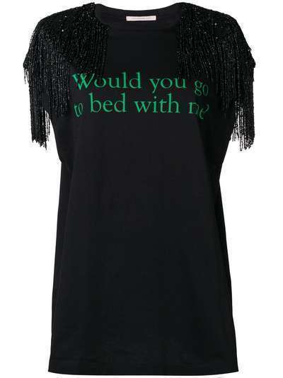 Christopher Kane футболка Go to Bed with Me? с бахромой