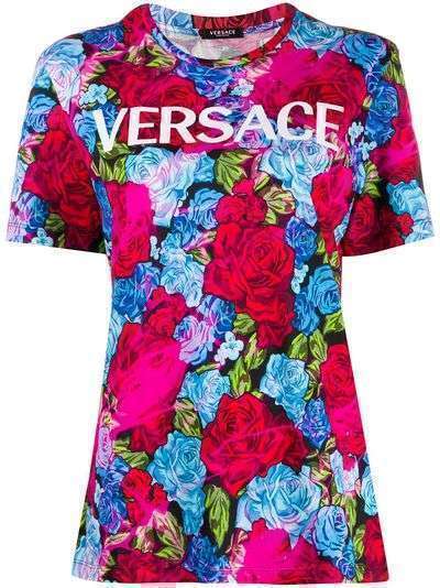 Versace футболка узкого кроя с цветочным принтом