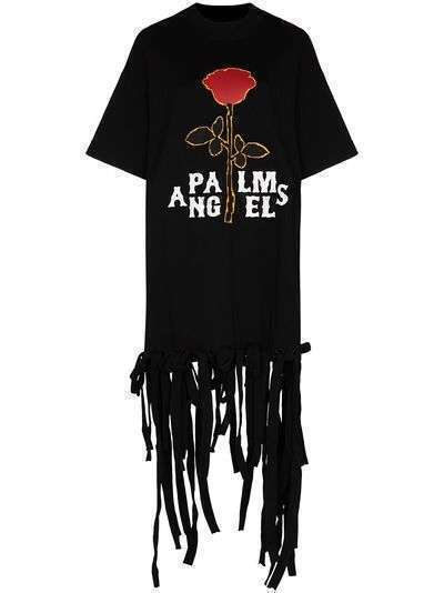 Palm Angels платье-футболка с логотипом и бахромой