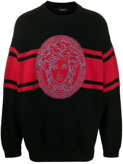 Versace свитер вязки интарсия с вышивкой Medusa