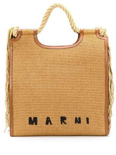 Marni сумка-тоут из рафии с бахромой