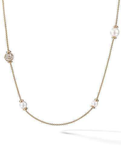 David Yurman 18kt yellow gold Solari long station pearl and diamond necklace