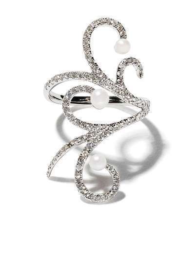 AS29 18kt white gold Lucy pearl and diamond knuckle ring