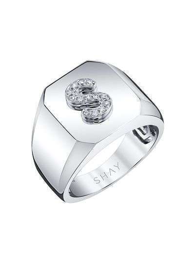 SHAY кольцо-печатка Initial Champion из белого золота с бриллиантами