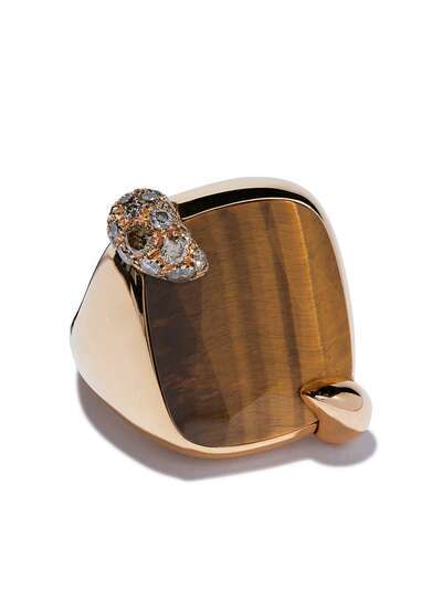 Pomellato золотое кольцо Ritratto с тигровым глазом и бриллиантами