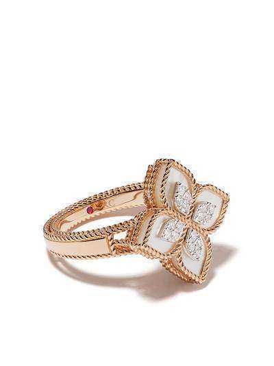 Roberto Coin кольцо Princess Flower из розового золота с бриллиантами и перламутром
