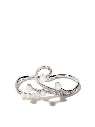 AS29 18kt white gold Lucy pearl and diamond two-finger ring
