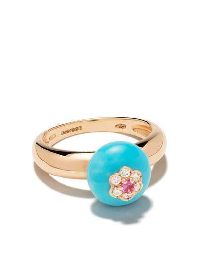 David Morris кольцо Berry из розового золота с бриллиантами и бирюзой