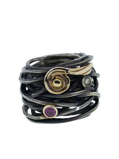BOAZ KASHI серебряное кольцо с бриллиантами и турмалином