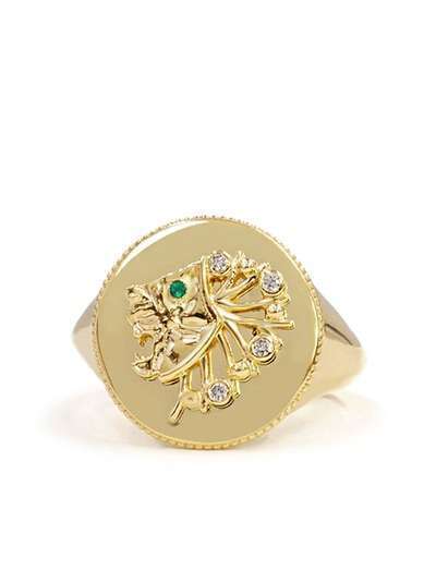 Noush кольцо Daric Power из желтого золота с бриллиантами и изумрудами