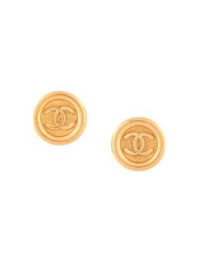 Chanel Pre-Owned круглые серьги-клипсы с логотипом CC
