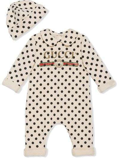 Gucci Kids комплект из комбинезона и шапки с узором в горох