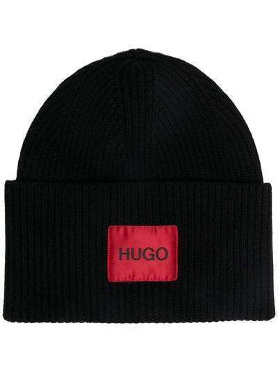 HUGO шапка бини с нашивкой-логотипом