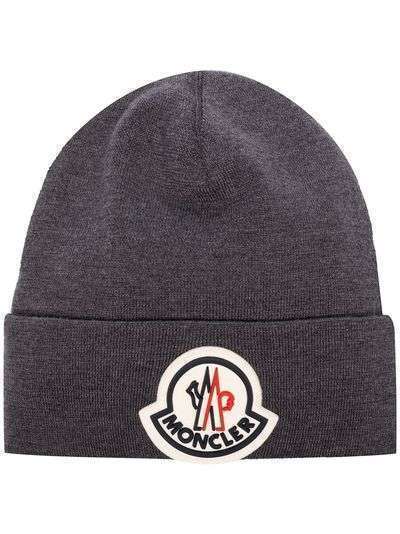 Moncler шапка бини с нашивкой-логотипом