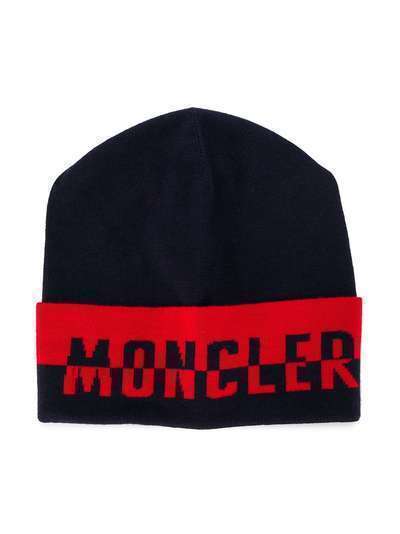 Moncler Kids шапка бини с контрастным логотипом