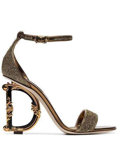 Dolce & Gabbana босоножки с металлическим отблеском на каблуке в форме логотипа