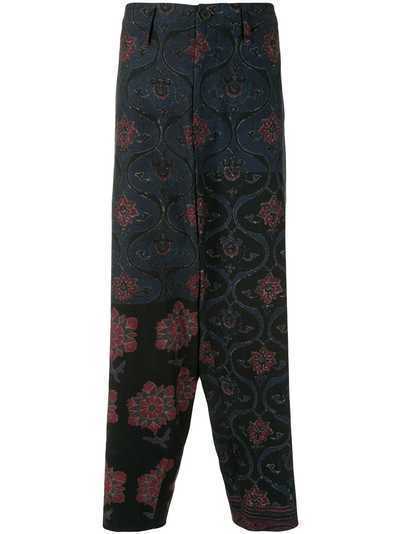 Yohji Yamamoto брюки с цветочной вышивкой