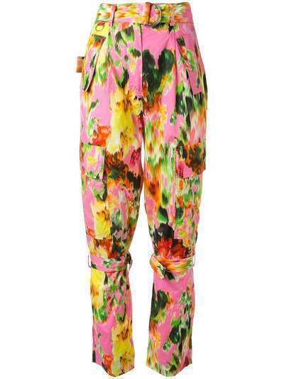 MSGM брюки с цветочным принтом и пряжкой