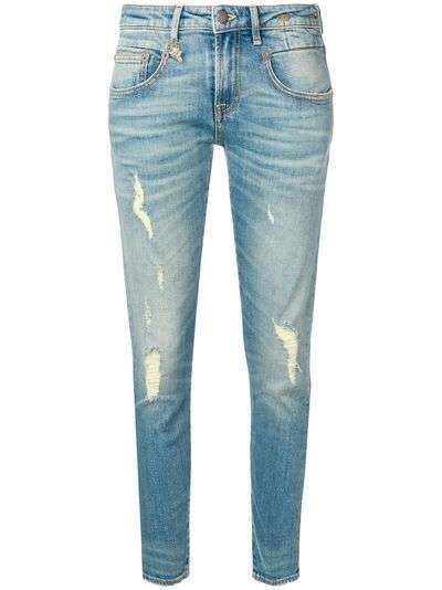 R13 джинсы скинни с эффектом потертости