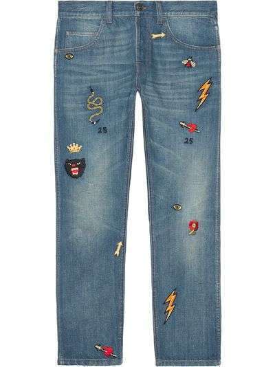 Gucci зауженные джинсы с нашивками
