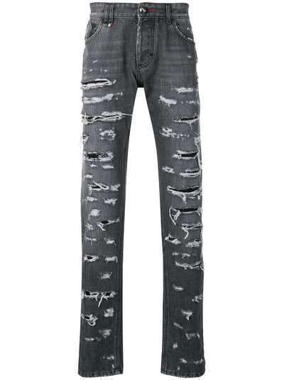 Philipp Plein прямые джинсы с прорехами