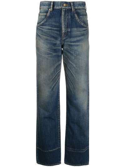 Saint Laurent джинсы с завышенной талией и эффектом потертости
