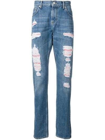Alexander McQueen двухслойные джинсы с эффектом потертости