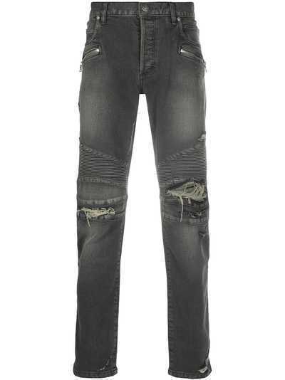 Balmain байкерские джинсы с эффектом потертости