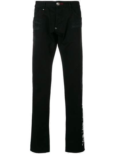 Philipp Plein джинсы узкого кроя с монограммой и рваными деталями