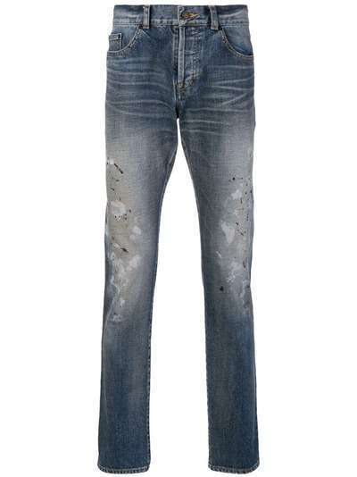 Saint Laurent джинсы узкого кроя с эффектом разбрызганной краски