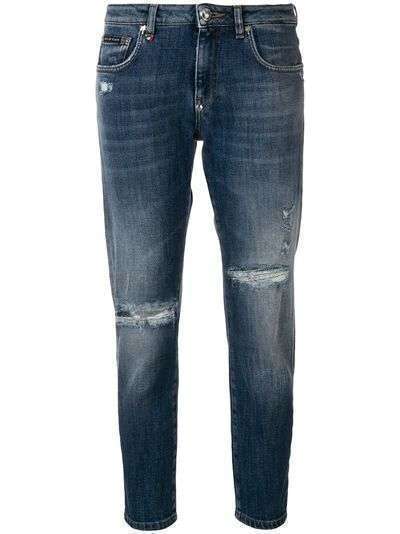 Philipp Plein укороченные джинсы с эффектом потертости