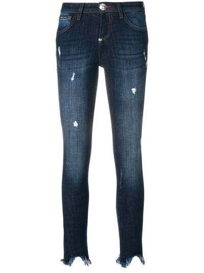 Philipp Plein состаренные джинсы с необработанным краем и кисточками